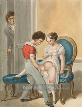 Espejo y the Tutor par de Acuarelas Georg Emanuel Opiz caricature sexuelle Peinture à l'huile